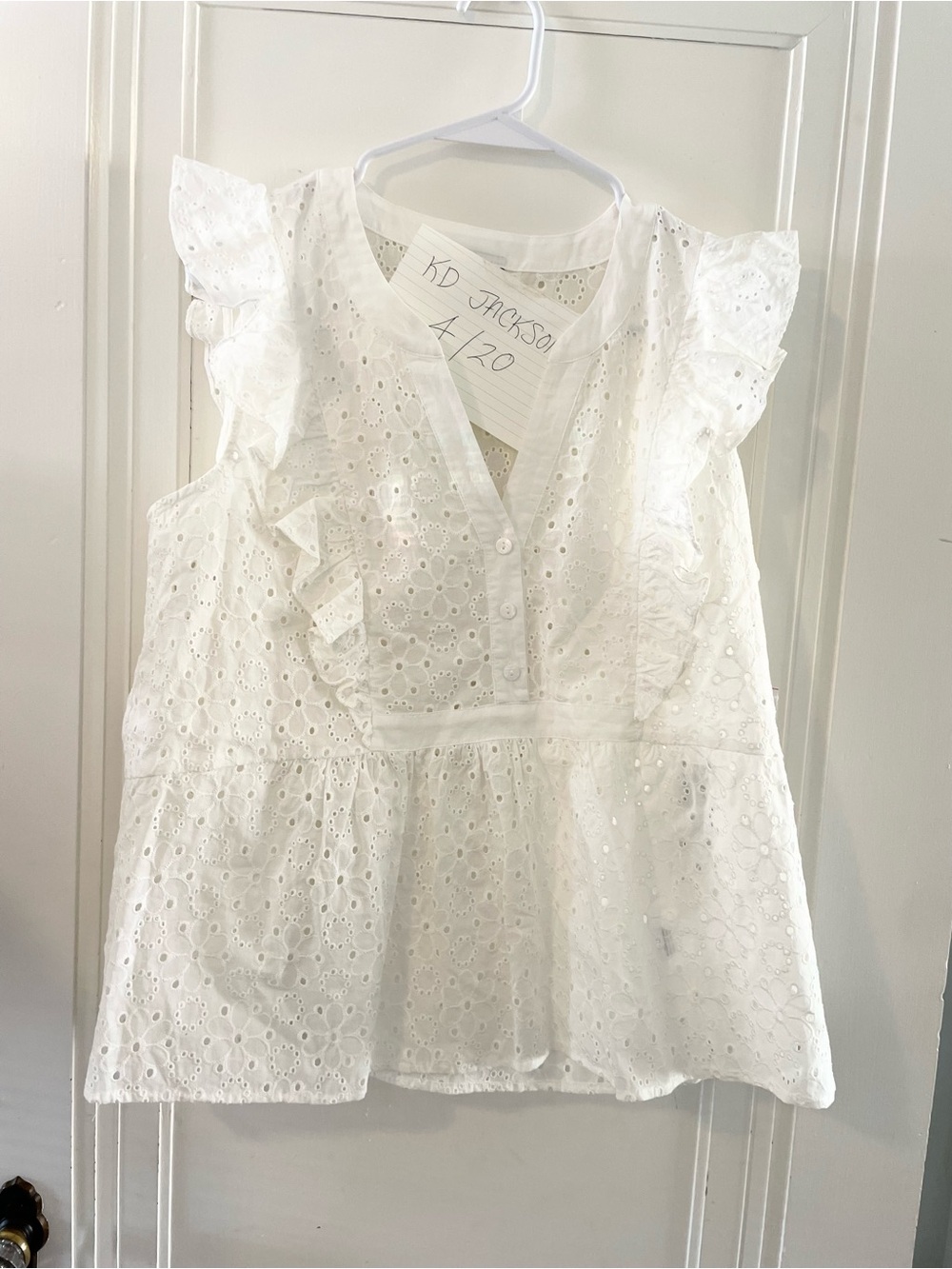 Modcloth White Eyelet Ruffle Sleeveless Blouse